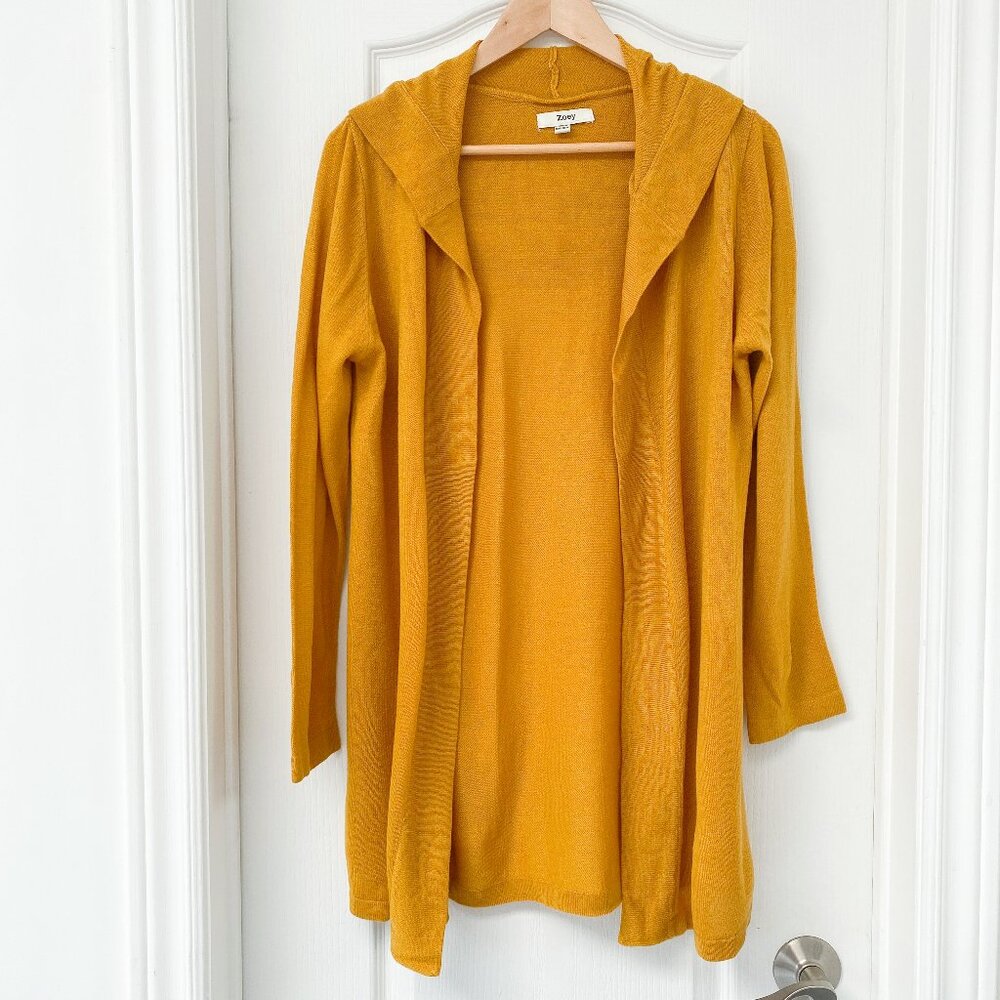 Zoey Mustard Lightweight Open Long Cardigan Hoodie Size M